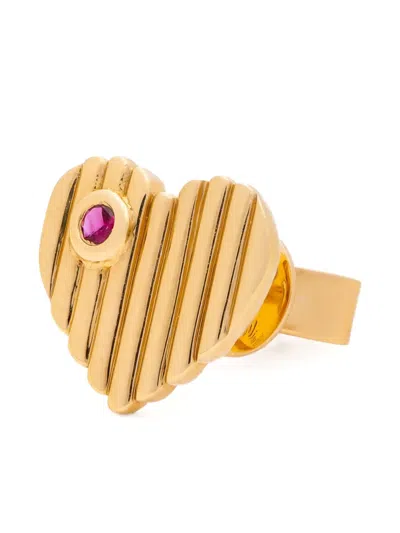 Kalthams Pavilion Jewellery 18k Yellow Gold Heart Dot Ruby Earring