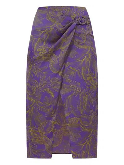 Simona Corsellini Floral-print Belted Midi Skirt In Purple