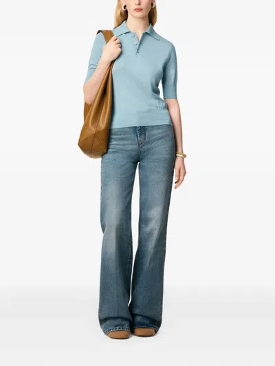 Ami Alexandre Mattiussi Three-quarter Sleeve Wool Polo Shirt In Blue