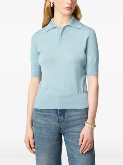 Ami Alexandre Mattiussi Three-quarter Sleeve Wool Polo Shirt In Blue