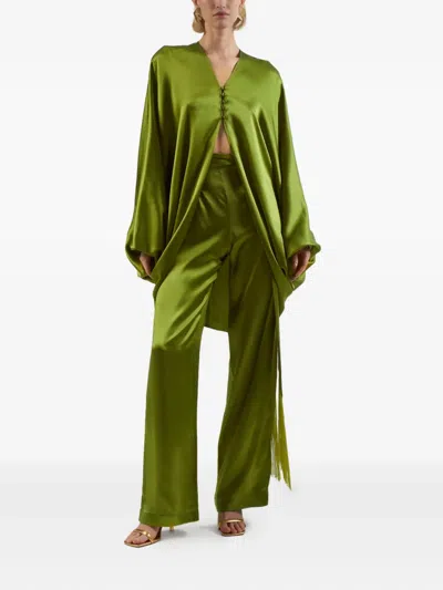 Taller Marmo Verdi Silk Fringe Trousers In Green