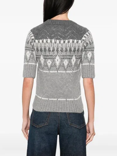Ermanno Scervino Fair Isle-knit Short-sleeved Top In Gray