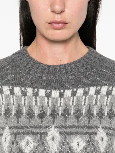 Ermanno Scervino Fair Isle-knit Short-sleeved Top In Gray