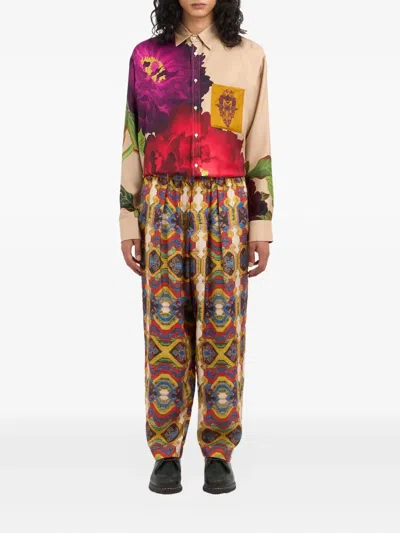 Pierre-louis Mascia Fancy Geometric-pattern Silk Trousers In Multi