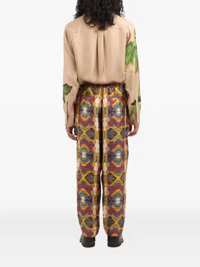 Pierre-louis Mascia Fancy Geometric-pattern Silk Trousers In Multi