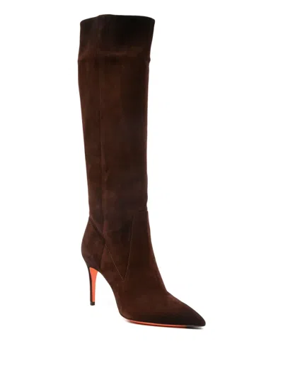 Santoni 90mm Suede Pointed-toe Knee-high Boots