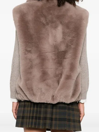 Pinko High Collar Faux Fur Vest In Beige In Brown