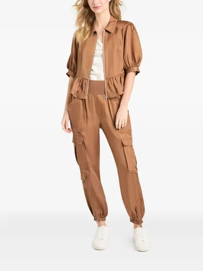 Cinq À Sept Daphne Puff-sleeve Ruffled Jacket In Brown
