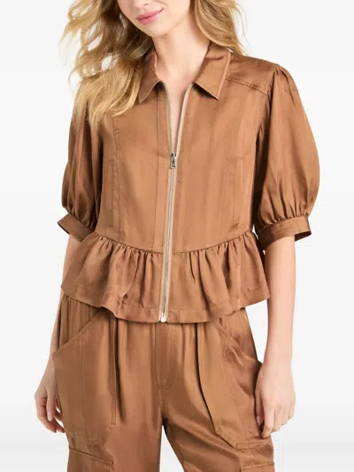 Cinq À Sept Daphne Puff-sleeve Ruffled Jacket In Brown