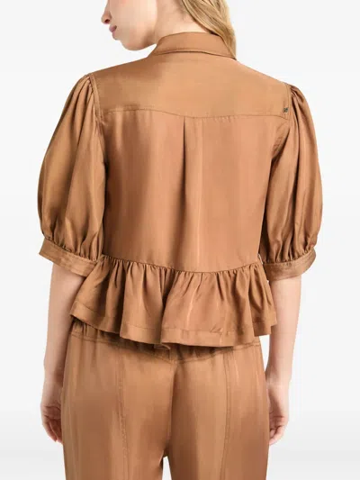 Cinq À Sept Daphne Puff-sleeve Ruffled Jacket In Brown