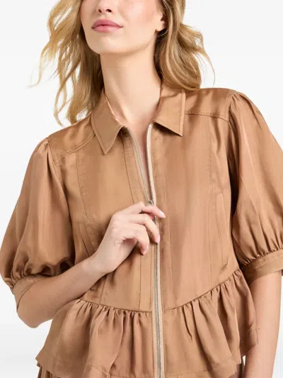 Cinq À Sept Daphne Puff-sleeve Ruffled Jacket In Brown