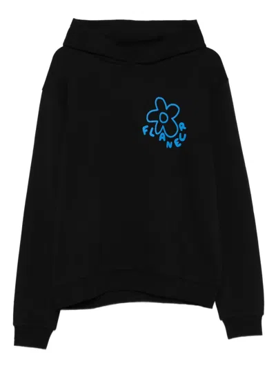 Flâneur Flower-print Hoodie In Black