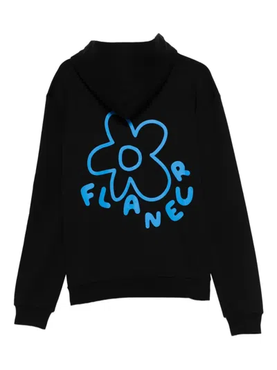 Flâneur Flower-print Hoodie In Black