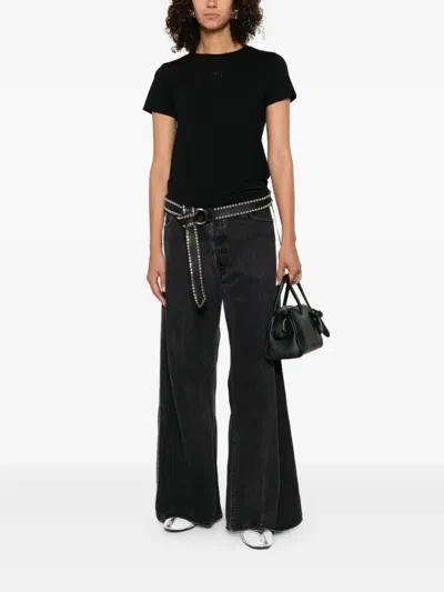 Pinko Logo-embroidered Cotton T-shirt In Black