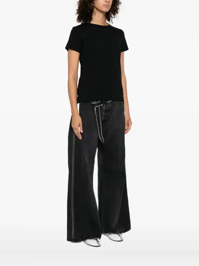 Pinko Logo-embroidered Cotton T-shirt In Black