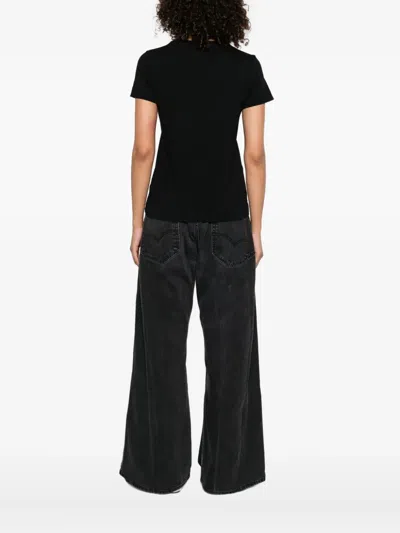 Pinko Logo-embroidered Cotton T-shirt In Black