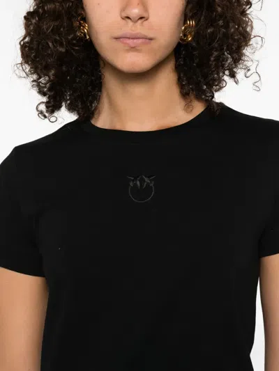 Pinko Logo-embroidered Cotton T-shirt In Black