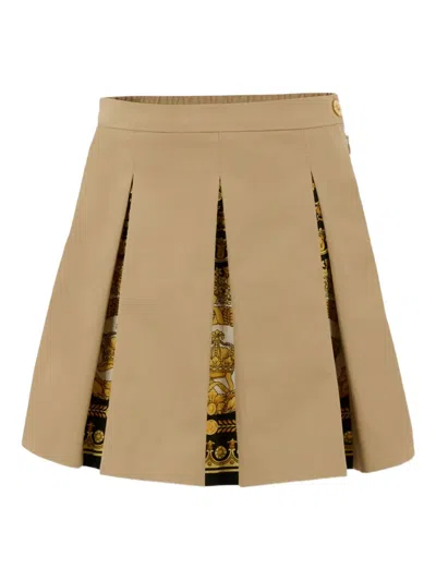 Versace Pleated Panelled Skirt In Brown