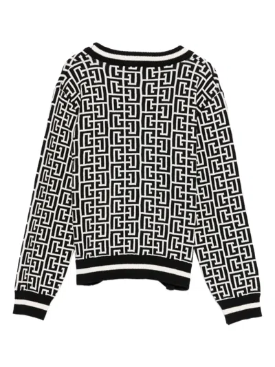 Balmain Geometric-pattern Button Cardigan In Black