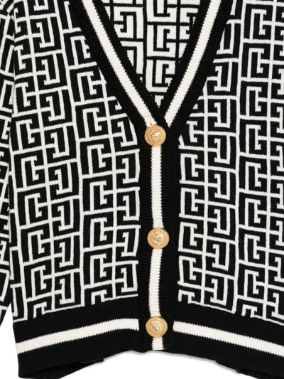 Balmain Geometric-pattern Button Cardigan In Black
