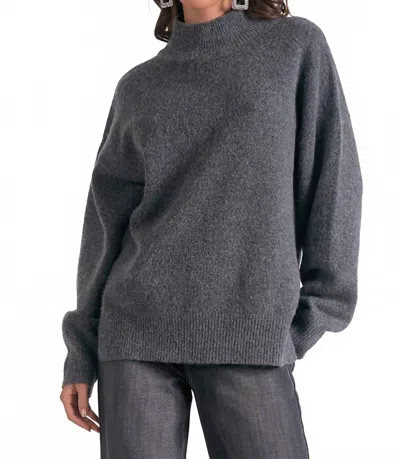 Elan Mockneck Side Slit Sweater In Dark Grey In Gray