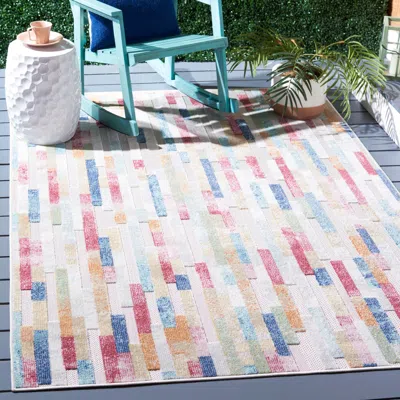 Safavieh Cabana Machine Made Indoor/outdoor Area Rug, Red Aqua / Ivory Contemporary Style Easy Care In Multi