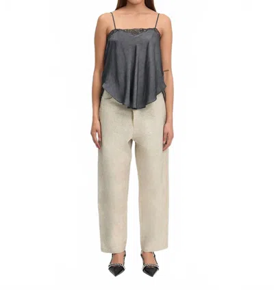 Mes Demoiselles Micro Rhinestones Straight Leg Pants In Creme In Neutral