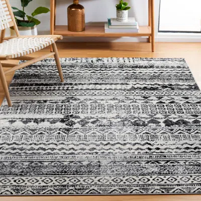 Safavieh Brentwood Machine Made Area Rug, Black / Ivory Transitional Style Easy Care In Gray