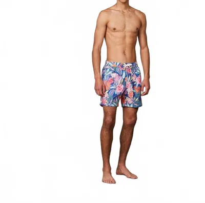 Hartford Hibiscus Print Swim Shorts In Royal Blue In Blue