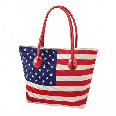 Judson & Company Women's American Flag Patriotic Canvas Tote Bag With Metallic Red Handles In Multi