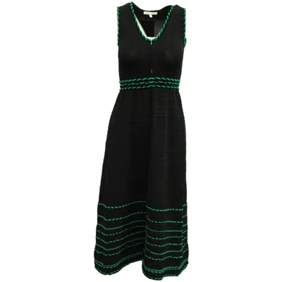 Maje Knitted Midi Dress With Colored Piping In Black Polyester Viscose In Black
