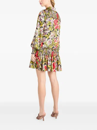 Cinq À Sept Damia Canyon Bloom Long Sleeve Minidress In Green