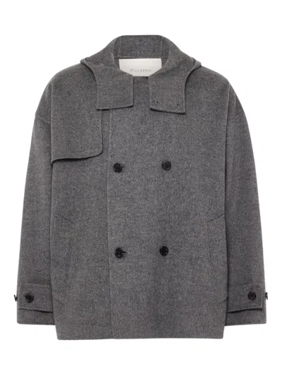 Jw Anderson Hooded Double-breasted Coat In Multi