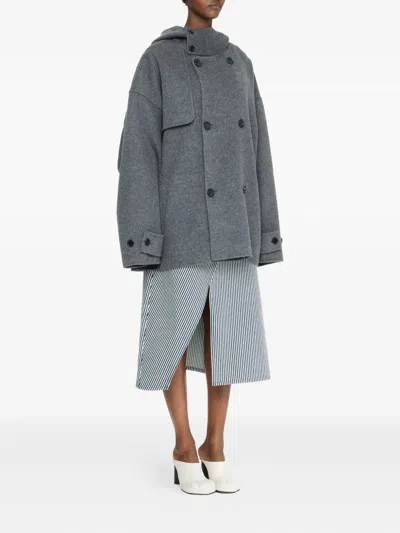 Jw Anderson Hooded Double-breasted Coat In Multi