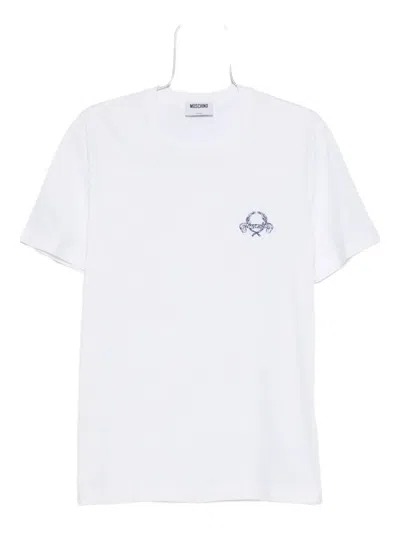 Moschino Embroidered-laurel Crown Crewneck T-shirt In White
