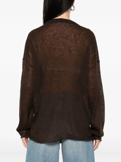 Haikure Frayed-hemline Round-neck Sweater In Brown