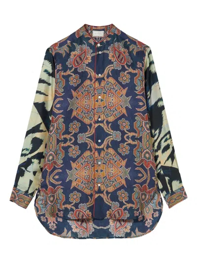 Pierre-louis Mascia Aloe Silk Shirt In Blue