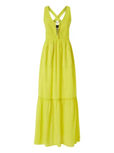 Pinko Cross-back Tiered Maxi Dress In Green