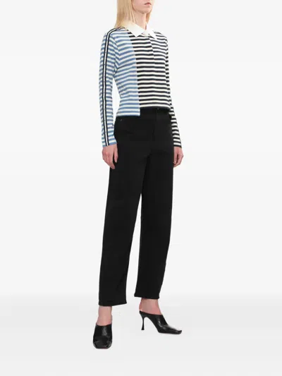 3.1 Phillip Lim Striped Panelled Polo Top In Black