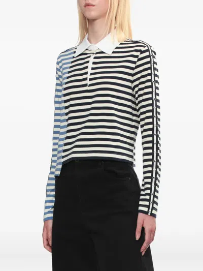3.1 Phillip Lim Striped Panelled Polo Top In Black
