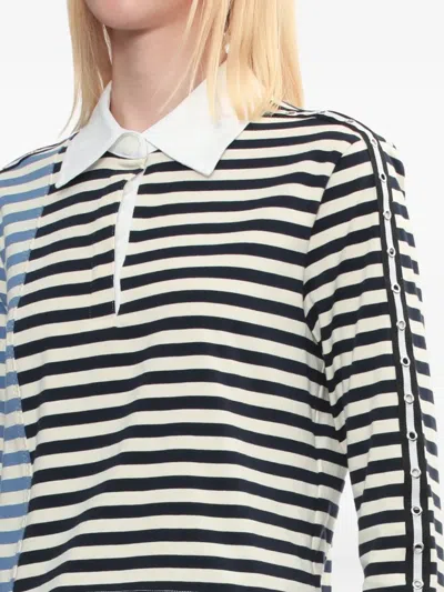 3.1 Phillip Lim Striped Panelled Polo Top In Black