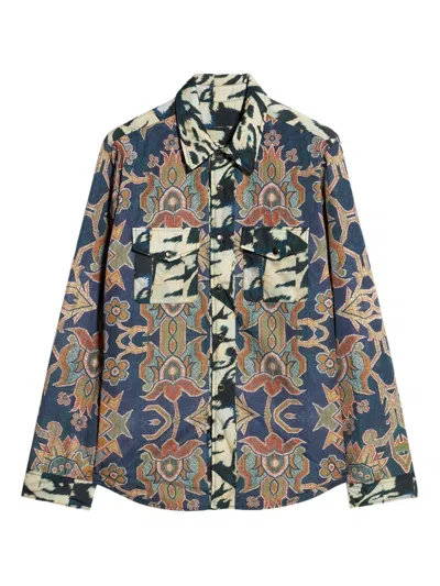 Pierre-louis Mascia Patterned Pocket Shirt In Blue