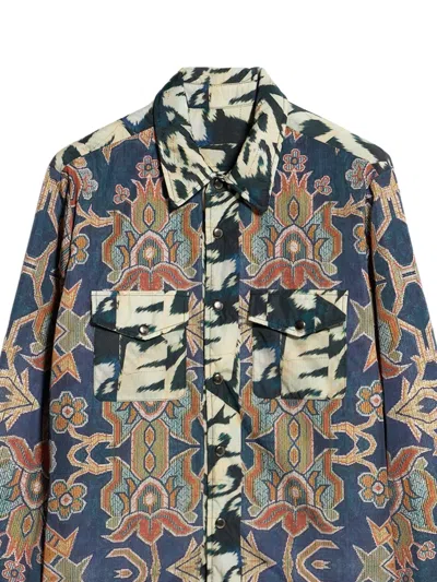 Pierre-louis Mascia Patterned Pocket Shirt In Blue
