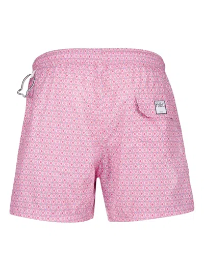 Fedeli Patterned Elastic-waistband Swim Trunks In Pink