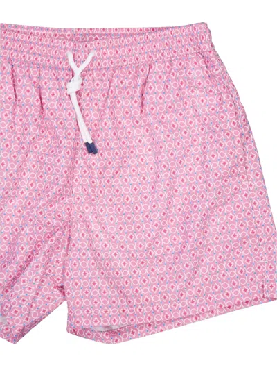 Fedeli Patterned Elastic-waistband Swim Trunks In Pink