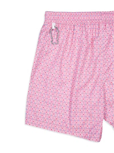 Fedeli Patterned Elastic-waistband Swim Trunks In Pink