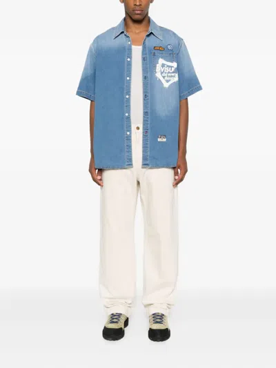 Evisu Daicock Graffiti-print Denim Shirt In Blue