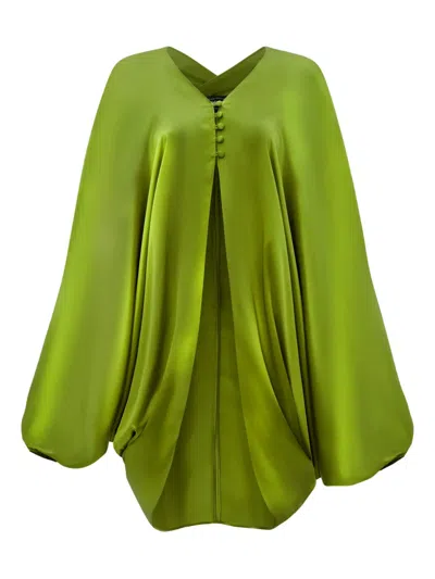 Taller Marmo Azores Button-front Balloon-sleeve Blouse In Green