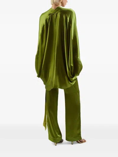 Taller Marmo Azores Button-front Balloon-sleeve Blouse In Green