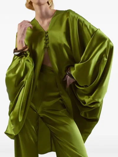 Taller Marmo Azores Button-front Balloon-sleeve Blouse In Green